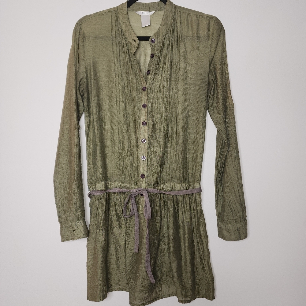 Esley blouse Sage green gauze long-sleeved semi sheer button up belt top‎